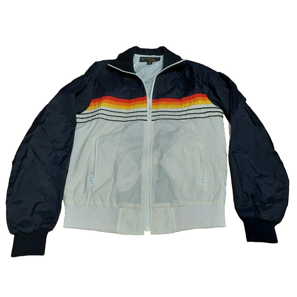 Porsha By Winer Long Sleeve Windbreaker Black White Orange Size XL Vintage